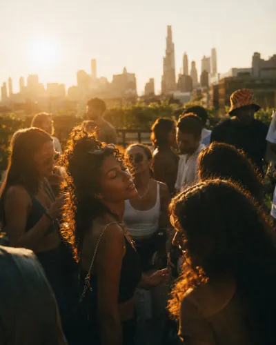 Rooftop party at golden hour